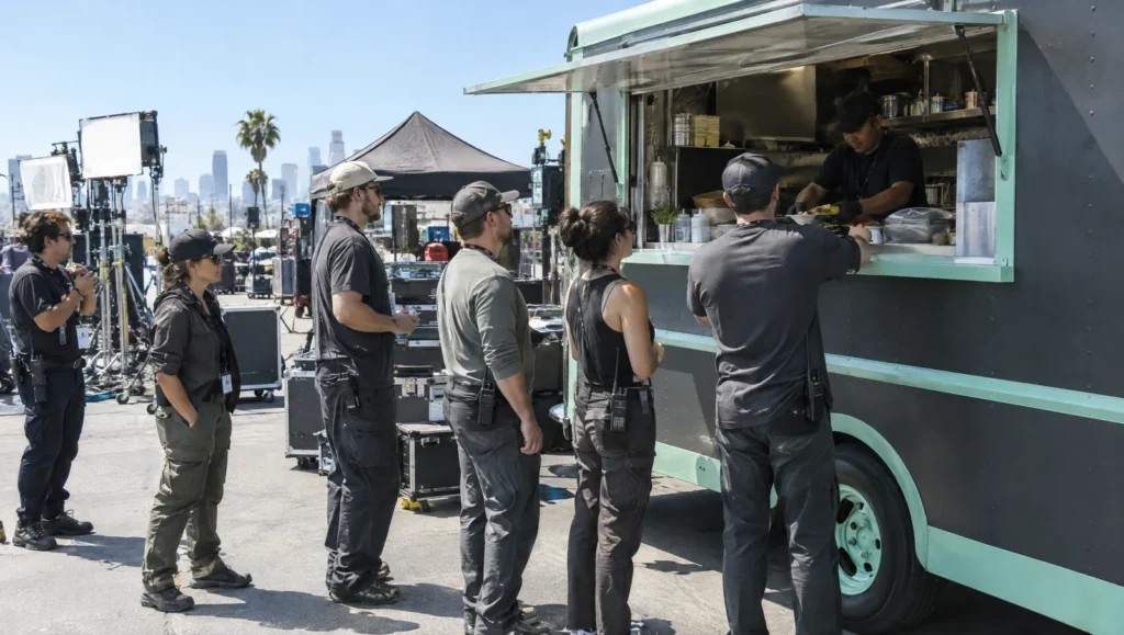 Film crew lunch line at the food truck
