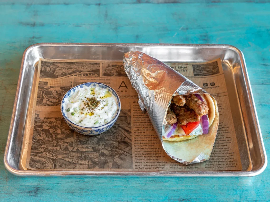 Gyro in pita with tzatziki